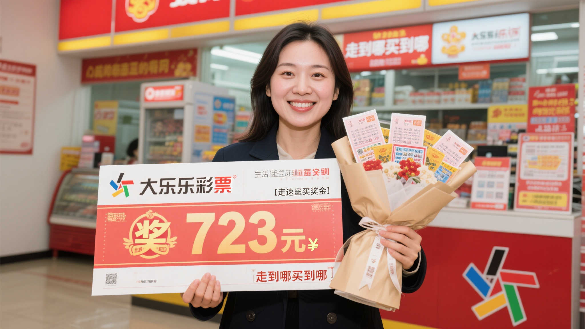 女彩民喜中大乐透723万迅速兑奖，随心所欲购彩乐不停-图